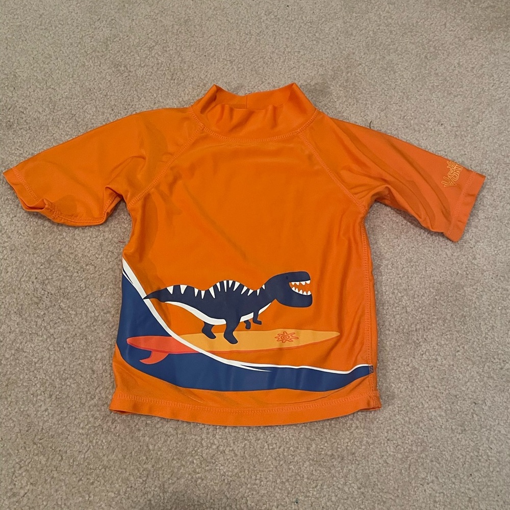 Orange Dinosaur Kids Swim Shirt